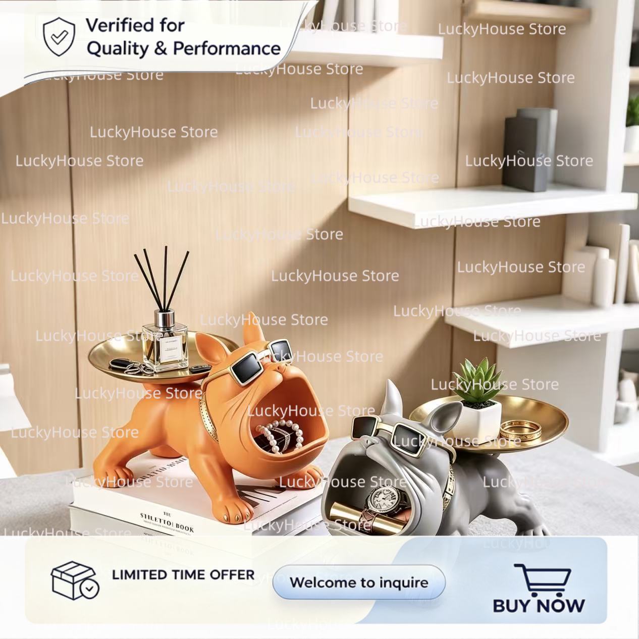 Unique Lighting Decor - Statua di Bulldog Francese Bocca Grande